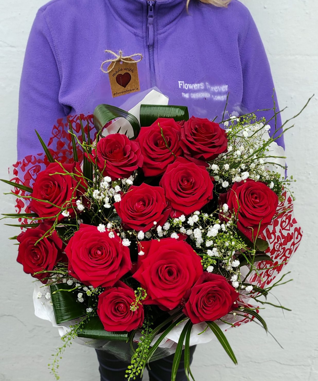 12 Grand Prix Red Roses in a Hand-tie